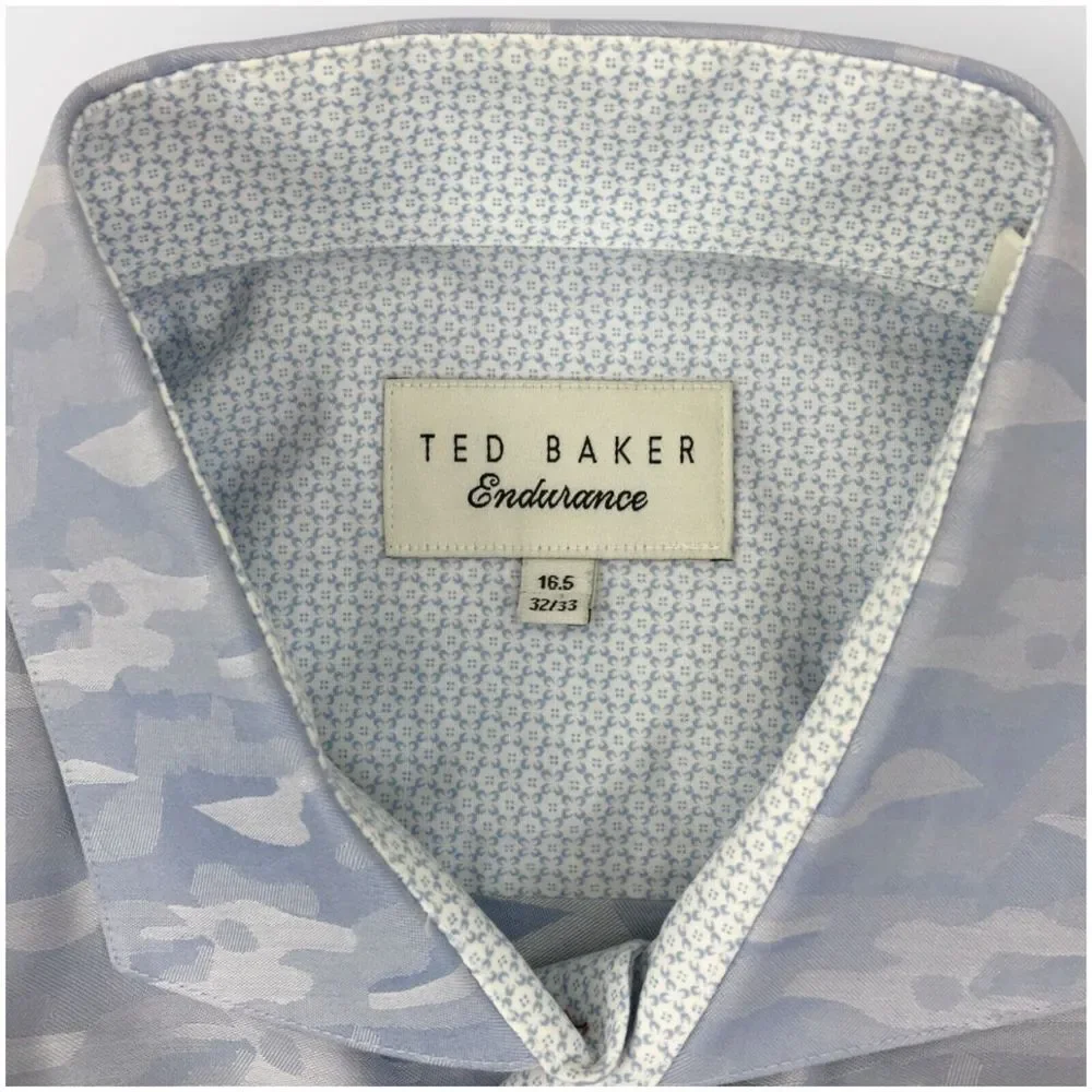 TED BAKER‎ Mens Button Up Shirt Long Sleeve Mens Size 16.5 Cotton Casual Camo